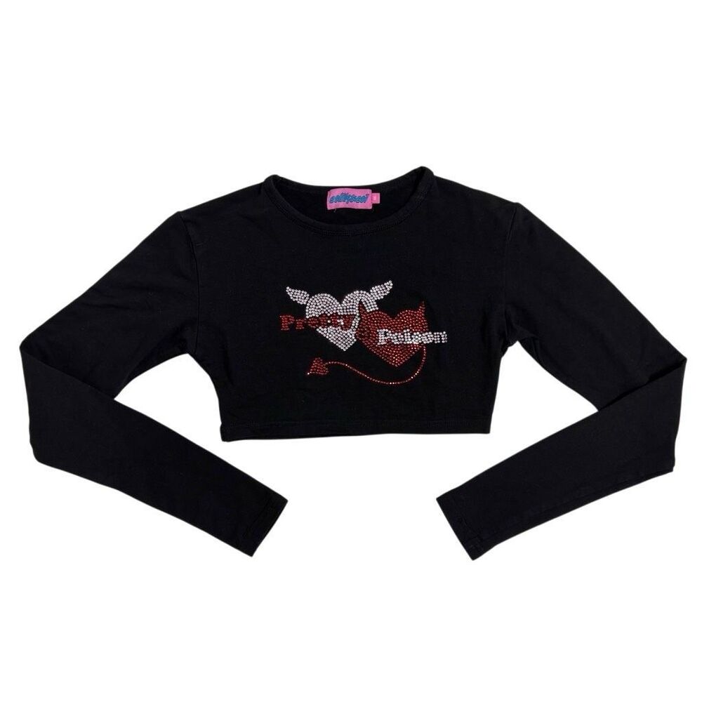 EDIKTED Poison Rhinestone Crop Top Black Women’s Size‎ XS